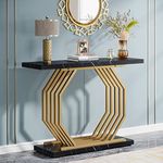 Tribesigns Gold Console Table, Faux Marble Entryway Table Narrow Sofa Table with Geometric Metal Base, 40 Inch Modern Accent Table Entrance Table for Living Room, Hallway, Foyer, Black