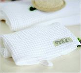 Linen & Cotton Luxury Washed Waffle Bath | Hand | Face | Guest | Baby Towel LEILA, 100% Cotton - 50 x 65cm (20''x 26''), White
