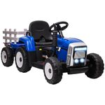 HOMCOM Electric Ride on Tractor 12V Kids Electric Car with Detachable Trailer Remote Control, Music, Horn, Lights, Start-Up Sound, for Ages 3-6 Years - Blue