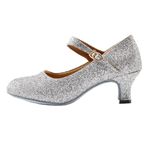 missfiona Women's Glitter Latin Ballroom Dance Shoes Pointed-Toe Y Strap Dancing Heels(8.5, Silver)