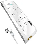 Digital Energy 12 Outlet 25-Ft 4200 Joules Surge Protector Power Strip with 2 USB (4.2A) Ports, Coax/Phone/Ethernet Protection, 6 Wide Spaced Outlets, White