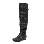 DREAM PAIRS Women's Buckle Over The Knee Boots Lace-up Thigh High Long Winter Boots with Side Zipper and Faux Fur,Size 11,Black/pu,Colby