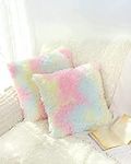 2Pcs Soft Faux Fur Fluffy Pillows C