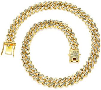 MOFEIJEWEL Cuban Link Chain For Men Women Iced Out Chain Miami Cuban Necklace Bling Diamond Chains Hip Hop Jewelry 13mm Silver Gold, 16inch, Zinc, Cubic Zirconia