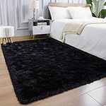 AROGAN Luxury Soft Area Rugs for Bedroom Living Room Plush Shag Rug 4x6 Feet, Black Fluffy Rug for Kids Girls Playroom Dorm Room, Shag Shag Fuzzy Carpets Plush Rug for Teen Room Nursery Decor