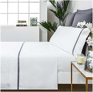 COTTON ARTean Juego de sabanas VAINICA Blanco Cama de 160 x 190/200. 100% PERCAL ALGODÓN 200 Hilos.