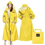 LAMA Womens Long Raincoats with Hood, Waterproof Reusable Packable Rain Coat with Long Sleeves for Adults Womens Ladies, Rain Coat for Bike Moto Riding Hiking Trekking Yellow