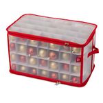 Christmas Village Christmas Tree Bauble and Decoration Storage Cube Bag Holder with Dividers for 112 Xmas Ornaments – Large Folding Holder with Separators, Zipped Lid and Handles (Red)