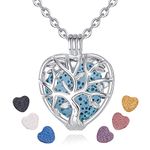 INFUSEU Heart Tree of Life Pendant Necklace Aromatherapy Essential Oil Diffuser Jewelry Love Family for Women Ladies, 7 Heart Shaped Lava Rock Stone Pads