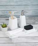 DANKOTUWA, world-class tableware Porcelain Luxury Bathroom Accessories Set | Soap Dispenser | Tooth Brush Holder | Soap Tray | Vanity Tray | Gift For Home (4 Pieces, White)