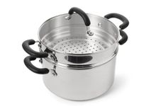 PRESTIGE Made to Last Stainless Steel Stock Pot with Food Steamer 24cm - Two in One Stockpot with Lid & Steamer Cooking Insert & Easy Grip Silicone Handles, Dishwasher Safe Cookware