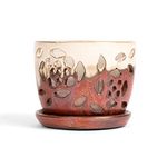 rePotme Orchid Pot - 5 inch Floral Cutout Ceramic Orchid Pot with Holes (Honey Cream Over Copper) - Includes 5 inch Slotted Pot Liner