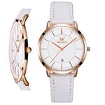 OLEVS Women Wrist Watches Ultra Thin 6.5mm Minimalist Business Dress Waterproof & Date White Leather Strap Slim Watches for Women