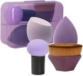 Aivino 3+1 Makeup Sponge Blender & Foundation Makeup Brush Violet 4 Pcs Set ｜Latex Free and High-definition Beauty Sponge for Blending｜Makeup Sponges For Liquid, Cream, and Powder, Multi-colored | Foundation Brush Ideal For Blending