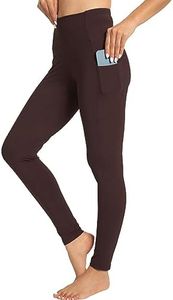 Kcutteyg Yoga Pants for Women with Pockets High Waisted Leggings Workout Sports Running Athletic Pants, Full Length Brown, Medium