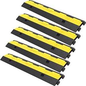 VEVOR Cable Protector Ramp, 5 Packs 2 Channels Speed Bump Hump, Rubber Modular Speed Bump Rated 11000 LBS Load Capacity, Protective Wire Cord Ramp Driveway Rubber Traffic Speed Bumps Cable Protector