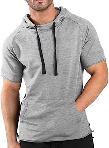 COOFANDY Men's Gym Hoodies Short Sleeve Cotton Athletic Workout Bodybuilding T shirt Hooded Sweatshirt with Pocket Grey