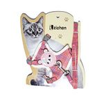 NARAYANMUNI Cat Adjustable Nylon Harness Strap Collar With Leash Set Small Pet Walking For Kitten-Dark Pink, Pack of 1