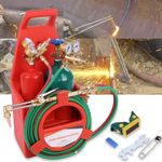 Oxy Acetylene Torch Kit, Professional Portable Tote Oxygen Acetylene Oxy Long Pipe Brass Nozzle Welding Brazing Cutting Torch Kit with Gauge,for Soldering Brazing Sparker Protection Glass