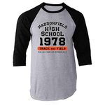 Pop Threads Haddonfield High School 1978 Track Horror Movie Raglan Baseball Tee Shirt, Black, Large