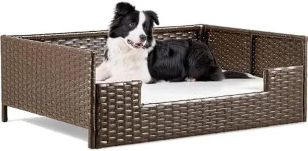 YITAHOME Rattan Dog Sofa Bed with Cushion,Wicker Pet Bed Sofa Couch Indoor Outdoor Water Resistant for Large Medium Small Dogs Cats (34.6''L*23.6''W*11.8''H,Beige)