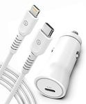 Galvanox Fast iPhone Car Charger (18W) Apple Certified Lightning to USB C Cable with Rapid Charging PD Power Adapter (iPhone 11, 12, 13, 14 Pro Max) White