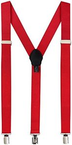 Fashion Accessories Leather Suspenders for Men: Button Pant Braces Clothes Accessory with Elastic, Y Back Design - Regular and Tall Sizes, Red