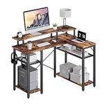 TREETALK Computer desk, L-shaped Corner Desk with 2-Layer Storage on Both Sides,PC Laptop Table with Large Monitor Stand,Desk Lamp Stand, 2 PCS Hooks for Office Home (Rustic Brown)