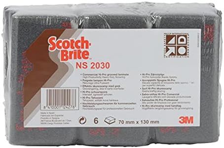 Scotch-Brite Tampon à récurage intensif professionnel NS2030 Noir Hi Pro, 70 mm x 130 mm, Lot de 6