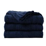 BATTILO Home Cable Knit Throw Blankets for Couch Sofa Soft Warm Cozy Bed Recliner Living Room Bedroom Decor for All Seasons 50" x 60" (Navy)