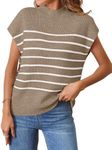 MEROKEETY Spring Ribbed Tank Tops for Women Short Sleeve Cute Work Business Going Out Pullover Sweater, Cashmere, Small