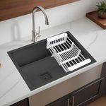 Ruhe® Handmade Single Bowl 24x18x10 Inches Kitchen Sink with Black PVD Coating| Premium Stainless Steel Sink in Matte Finish| Sink with Waste Pipe, Coupling & Stainer Basket