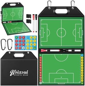 Wsixsui Soccer Coaching Board with Leather Cover, Magnetic Dry Erase Clipboard with Handle for Soccer Coaches | Foldable Full & Half Field Tactics Board with Markers and Clips
