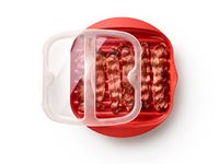Lekue Microwave Bacon Maker/Cooker with Lid, 11.02" L x 9.8" W x 2.3" H, Red