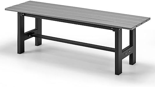 2-Person Outdoor Bench, 120cm All Weather HDPE Backless Chair w/Wood Grain, Metal Frame, 300kg Weight Capacity, Rectangular Dining Seat for Garden, Balcony, Patio, Porch (Grey)