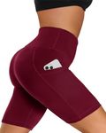 Biker Shorts Women with Pockets - 3"/5"/8" High Waisted Soft Tummy Control Workout Shorts for Yoga Athletic Gym Burgundy