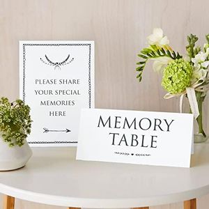 ANGEL & DOVE Set of 2 White Funeral Memory Table Signs - for Guest Book, Condolence Book, Memorial, Celebration of Life