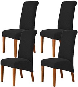 Deisy Dee Stretch XL/Oversized Soft Spandex Extra Large Dining Room Chair Covers for Kitchen Dining，Removable Washable Chair Protectors Slipcovers (Black, 4)