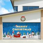 Chickwin Red Christmas Holiday Garage Door Banner Cover, Large Outdoor Backdrop Decoration for Xmas New Year Merry Christmas Party Background Home Wall Photo Props (210x240cm,Blue christmas)