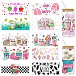 UV DTF Cup Wraps Transfer Stickers for 16 oz Glass Cups, 10 Sheets Cup Transfer Wraps Rub on Transfers Decals for Crafts Furniture, Waterproof Uvdtf Cup Vinyl Wrap Bulk for Libbey Cups Tumblers Wood