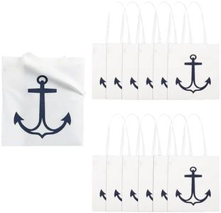 White Large Nonwoven Tote Bags with Blue Anchor Design - 15" x 17" (Pack of 12) - Perfect for Beach Outings, Boat Trips, Shopping, Promotional Events, or Party Favors