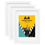 EGOFINE A4 Frames White Set of 3 - Made of Solid Wood A4 Picture Frames, A4 Photo Frames with A5 Mat, A4 Poster Frame with Plexiglass for Table Top and Wall Mounting