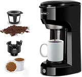 Single Serve K Cup Coffee Maker for Pods and Ground Coffee, Permanent Filter, 6-14OZ Reservoir One-Touch Control Button Coffee Machine,Black