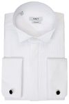 Xact Men's Formal Tuxedo/Dress Shirt with Double Cuff and Cuff Links (White - Wing Collar - Pleated Fly Front) 17 1/2"