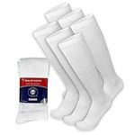 6 Pairs of Diabetic Over The Calf - Knee High Cotton Socks (White - 6 Pairs, Fit Men's Shoe Size 10-12)