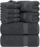 Utopia Towels 8 Piece Premium Towel Set, 2 Bath, 2 Hand, and 4 Wash Cloths, 600 GSM 100% Ring Spun Cotton Highly Absorbent Towels for Bathroom, Gym, Hotel, and Spa, Grey