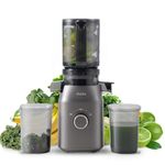 Cold Press Juicer, Olayks Masticating Juicer Machine with 4.3" Large Feed Chute Fit Whole Fruit and Vegetable, Slow Juicer with Juice Recipe, Self Feeding Effortless for Batch Juicing, Titanium Gray