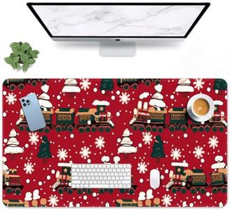 Britown Christmas Train Tree Large Mouse Pad for Desk, Red Snow Computer Keyboard Mat Non-Slip Rubber Desk Mat Gaming Mousepad for Home Office Gamer, 31.5 x 15.7 Inch