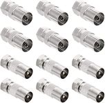 Guichangkai 12Pcs F Plug Male to Coax Socket Female Adaptor Male and Female TV Aerial Coaxial Cable F-Connectors Adaptor, Satellite F Type Screw Connector (Silver)