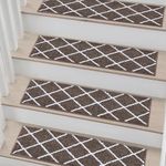 COSY HOMEER Stair Treads for Wooden Steps Non-Slip 9"x28" Edging Stair Runners, Self-Adhesion Backing Rugs Reusable Stair Carpets Machine Washable Mats for Family, 4 PCS, Brown